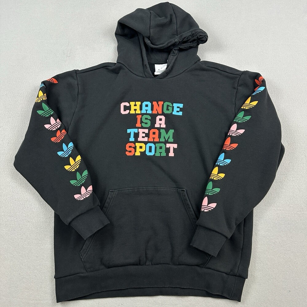 Adidas Originals Hoodie Men Medium Black Change Is A Team Sport Sweatshirt M